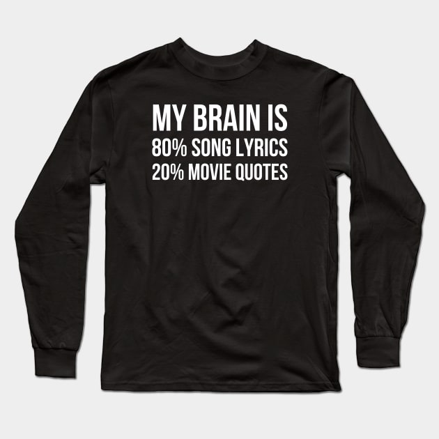 My Brain Is 80% Song Lyrics 20% Movie Quotes-Funny Saying Long Sleeve T-Shirt by HobbyAndArt